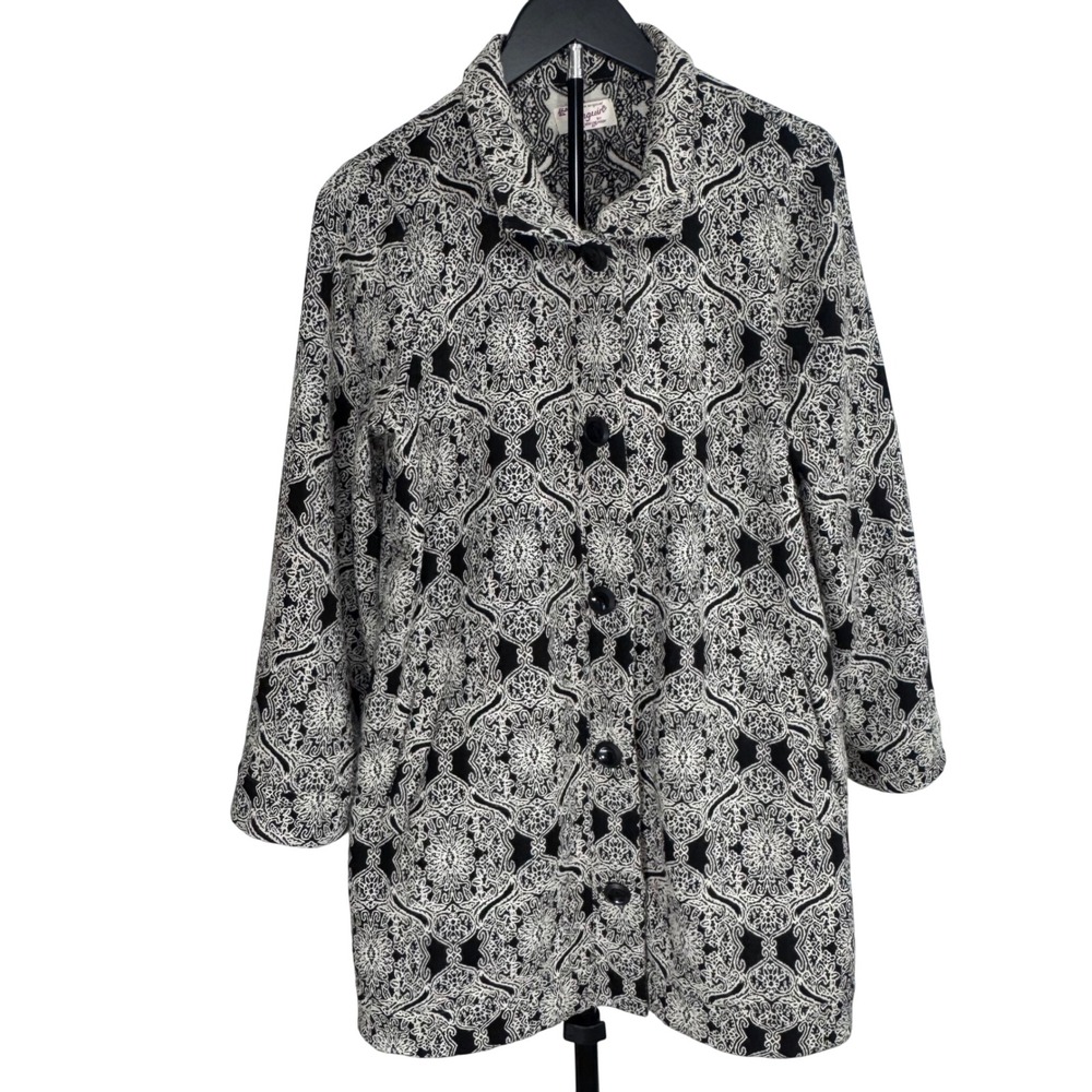 Original Penguin M Musingwear Jacket Black White Patterned Button Down Coat Sz M